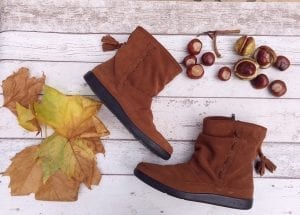 Brown Hotter ankle boots with conkers and leaves