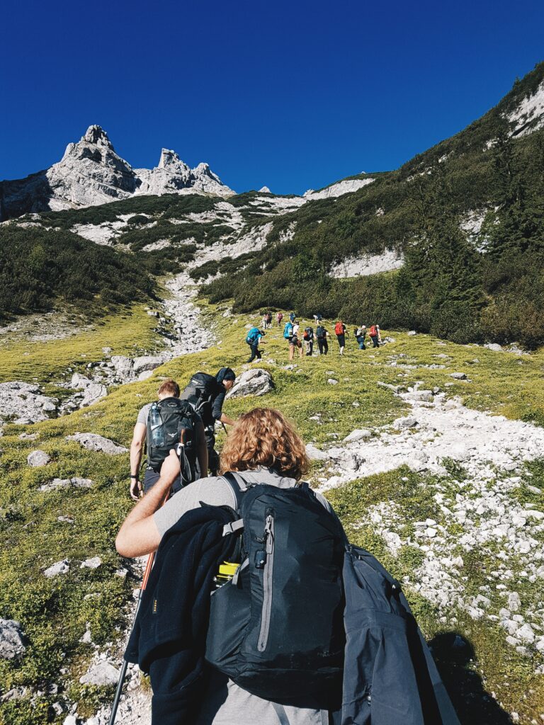 climbing a mountain